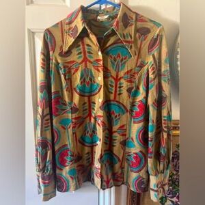 Vintage all cotton colorful 70s print shirt, ladies M